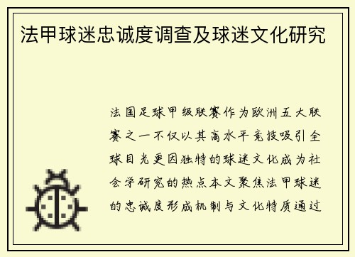 法甲球迷忠诚度调查及球迷文化研究